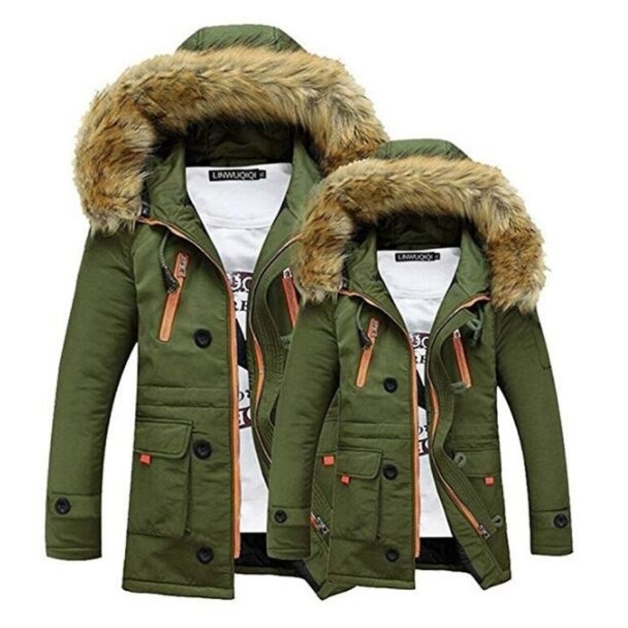 padded winter coat with fur hood
