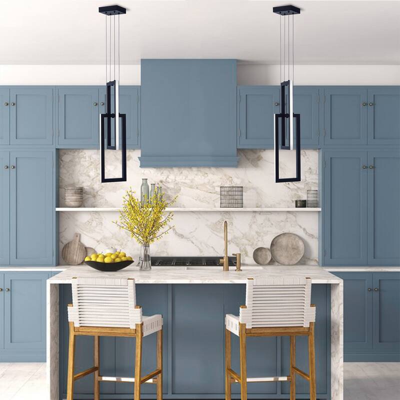 Modern 2-Light Geometric Linear Rectangle LED Pendant