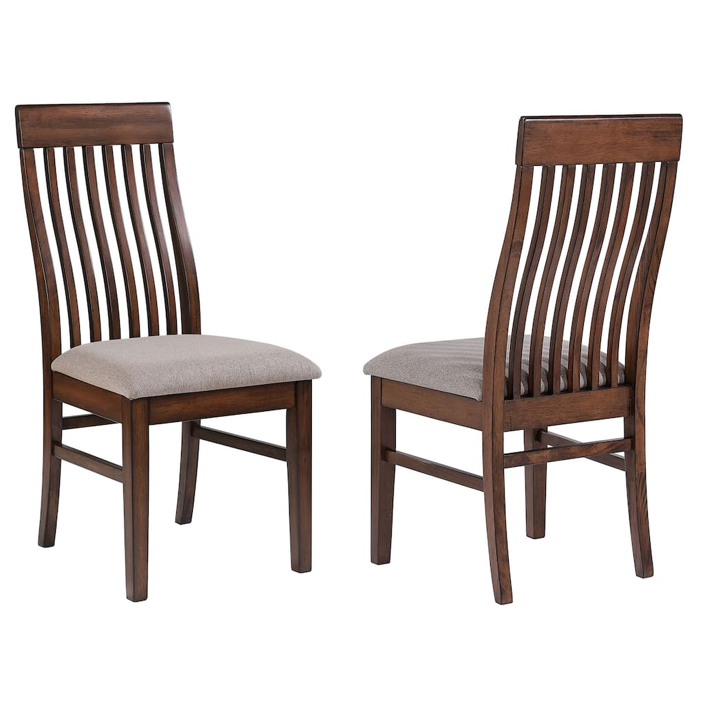 Brar Dining Chair Set of 2, Light Brown Fabric, Slat Back, Brown Hardwood