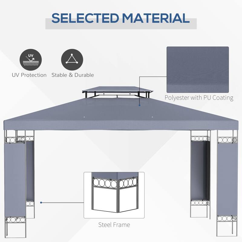 10'x13' Double Roof Patio Gazebo with Steel Frame & Screen, Gray Outdoor Canopy Shelter for Garden/Backyard