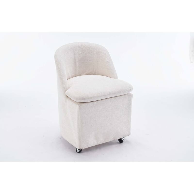 Set of 2 Chenille Fabric Dining Chairs With Universal Wheels