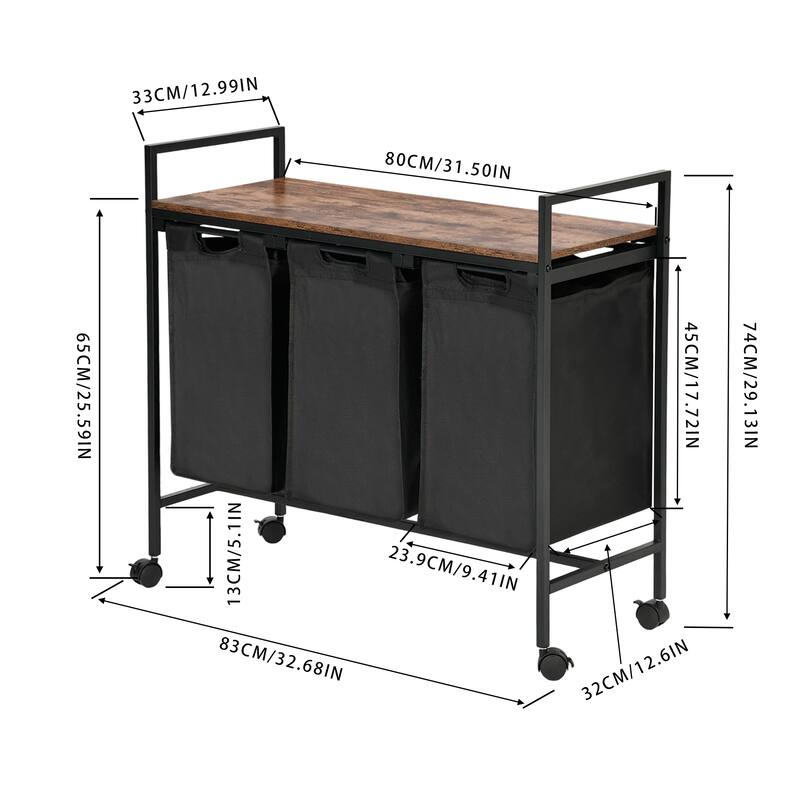 Homy Casa Laundry Hamper with Removable Fabric Bin & Wood Top