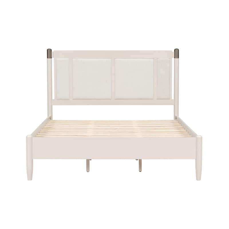 Solid Wood Platform Bed Frame, No Box Spring Needed, Upholstered Headboard Wingback Bed, Wood Slat Support