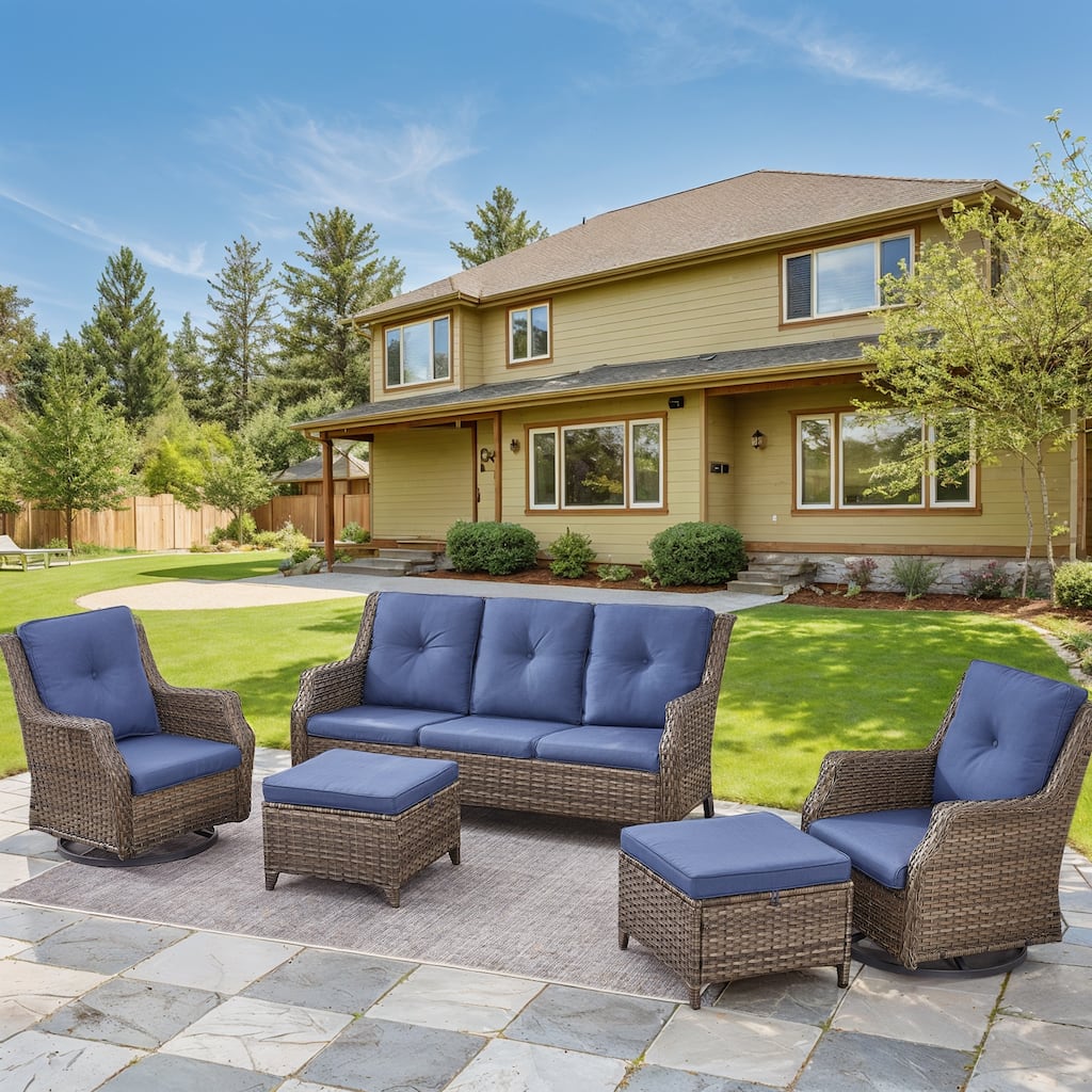 Gymojoy Outdoor with 2 Swivel Chairs, 2 Ottomans - Grey