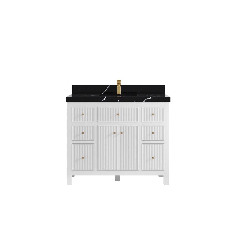 Willow Collections 42 in W x 22 in D Sonoma Free Standing Reeded Single Sink Bathroom Vanity with Countertop - 2" Calacatta Black - White