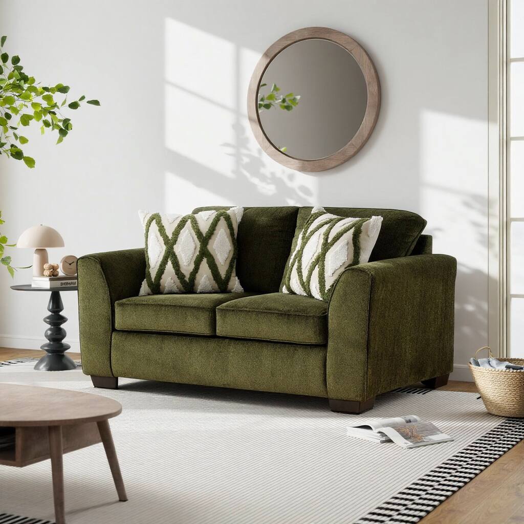 Roundhill Furniture Marvella Living Room Loveseat with Mosswood Chenille Upholstery and Textured Accent Pillows - N/A