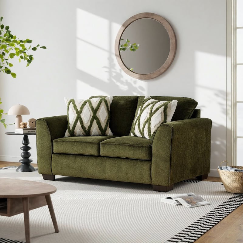Roundhill Furniture Marvella Living Room Loveseat with Mosswood Chenille Upholstery and Textured Accent Pillows - N/A