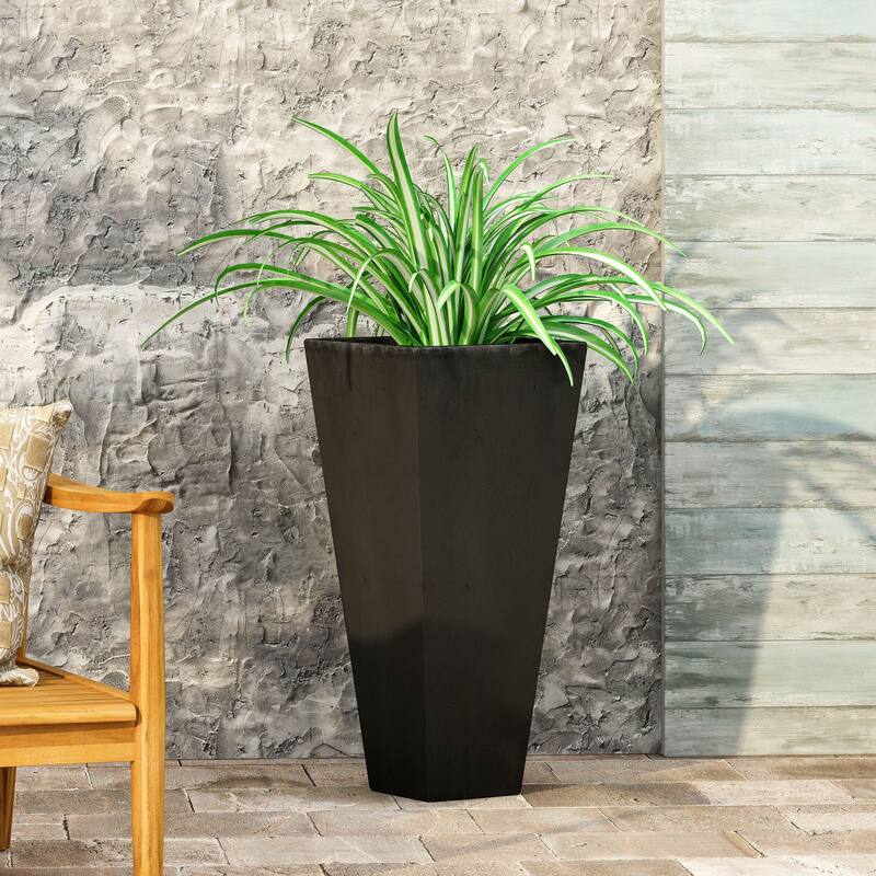 ELLA L 13 Tall Black Magnesium Oxide Planter 13x13x28.5 Inch Tapered Outdoor Modern Garden
