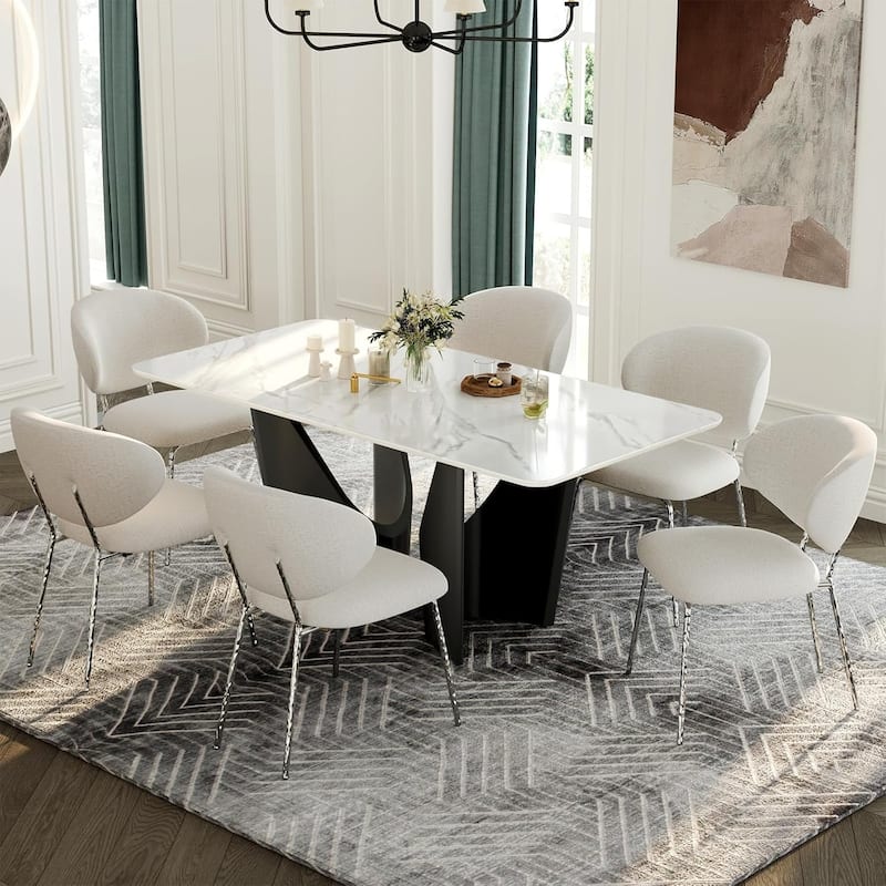 White Velvet Dining Chairs with Hammered Finish Metal Legs