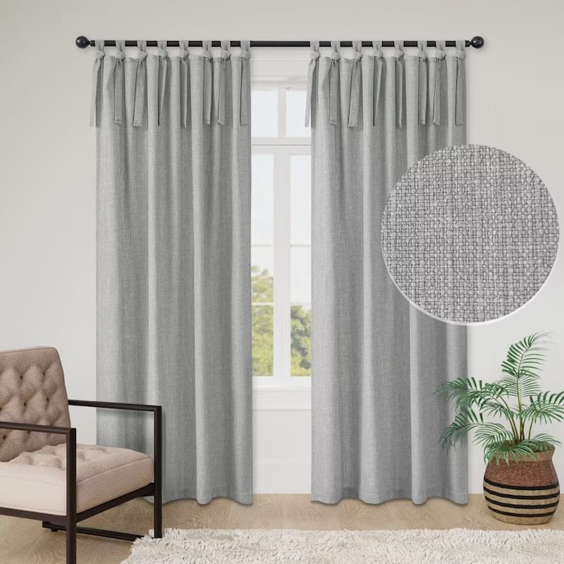 Linen Texture Tie Top Room Darkening Curtain Pair(2 panels) - 52"Wx84"L - Light Grey