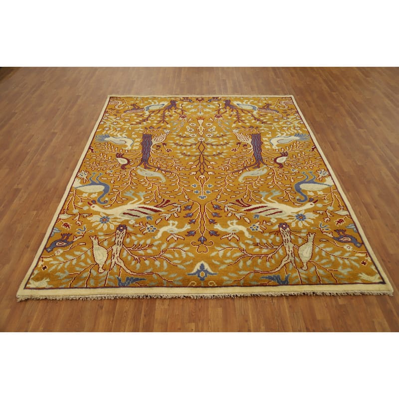 Hand Knotted Oriental 100% Wool Carpet Traditional All-Over Oranges & Rust Ziegler Area Rug - 9' 11'' X 8' 1''