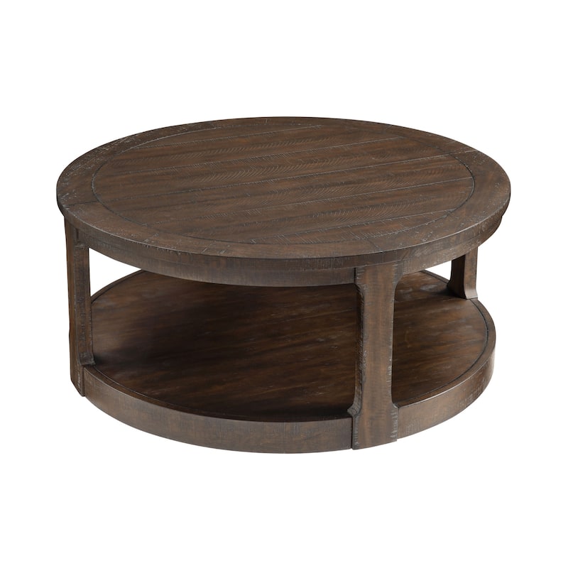 Traditional Coffee Table 2 Tier Round Wooden Center Table with Wheels