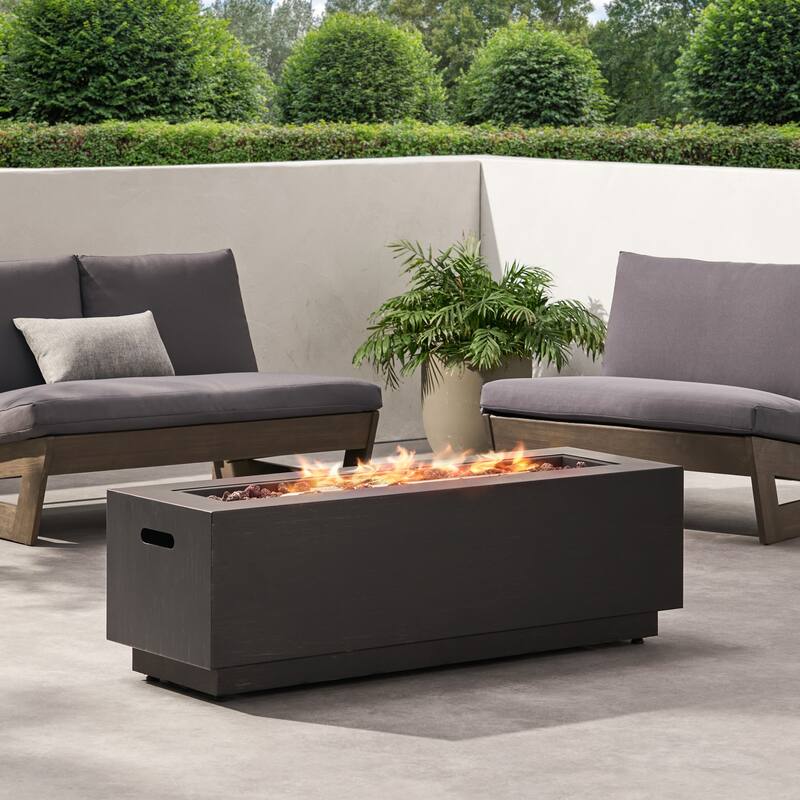 48 in. W x 15 in. H Iron Square Propane Gas Burning Outdoor Fire Pit in Brown