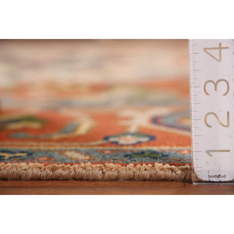 Peach Geometric Heriz Serapi Indian Area Rug Hand-Knotted Wool Carpet - 8'11" x 11'8"