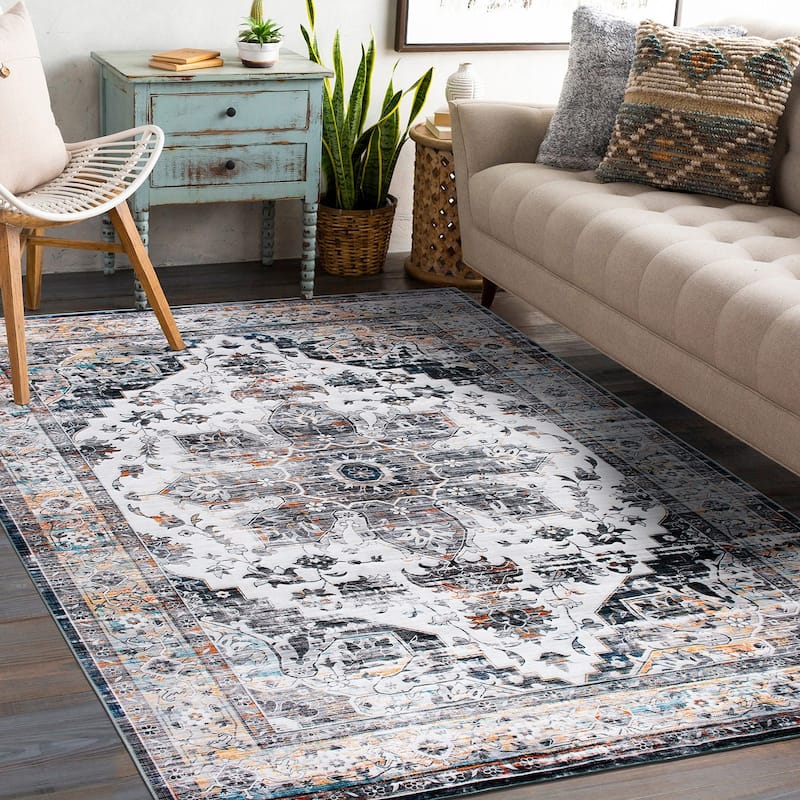 World Rug Gallery Transitional Medallion Machine Washable Area Rug
