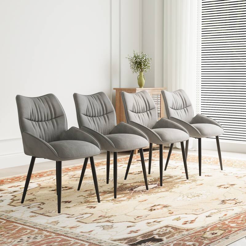 Velvet Upholstered Dining Chair Set of 4, Modern Kitchen Armless Chair with Metal Legs Parsons Chair with Tufted Backrest - Grey