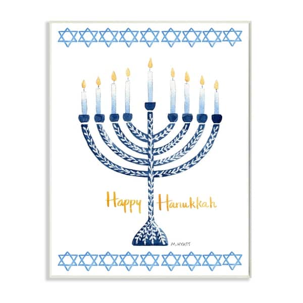 slide 2 of 5, Stupell Happy Hanukkah Winter Holiday Festive Menorah Wood Wall Art