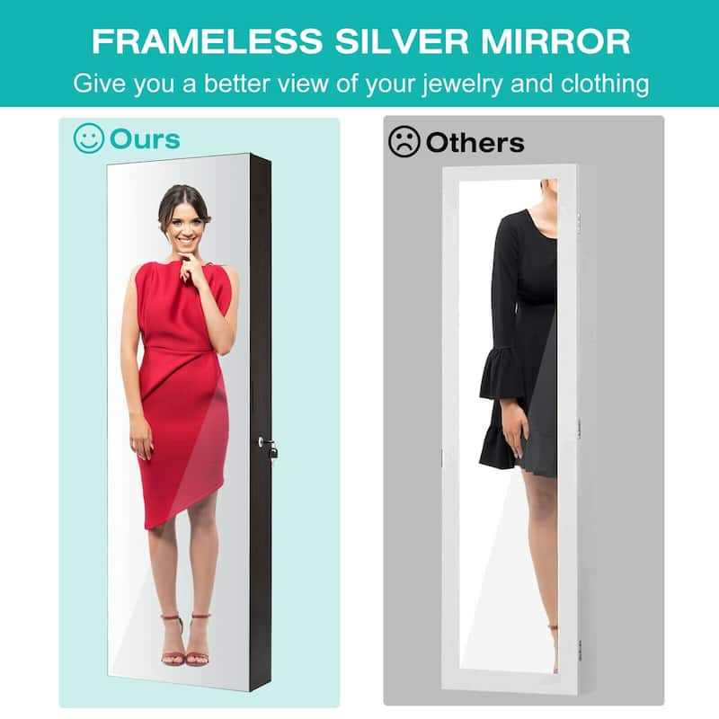 4 Drawers Multipurpose Jewelry Storage Cabinet with LED Light Dropleaf Board and Full-Length Mirror
