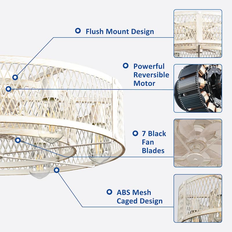 20-26Inch Caged Ceiling Fan with Light and Remote: APP Control Quiet DC Motor (E26 Bulbs Included)