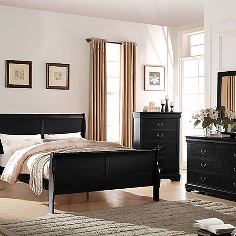 Classic Black 2-Drawer Nightstand with Nickel Handles