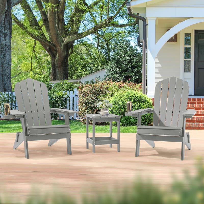 Bonosuki Set of 2 Folding Adirondack Chair Patio Fire Pit Chair - LineGray