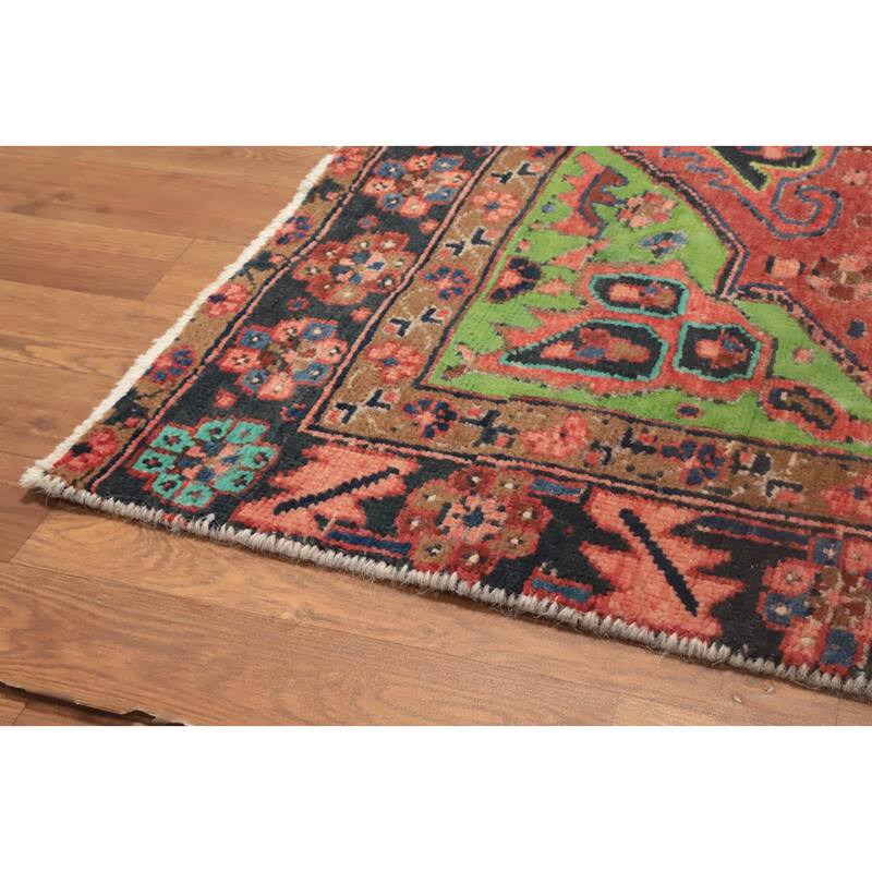 Hand Knotted Oriental 100% Wool Carpet Traditional Geometric Oranges & Rust Heriz Runner Rug - 11' 1'' X 3' 4''