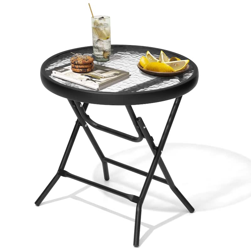Outdoor Folding Tempered Glass Side Table Patio Bistro Coffee Table