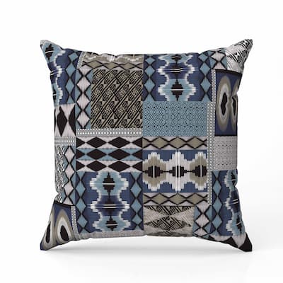 Patched Perfection Indoor/Outdoor Reversible Throw Pillow Blue and Brown
