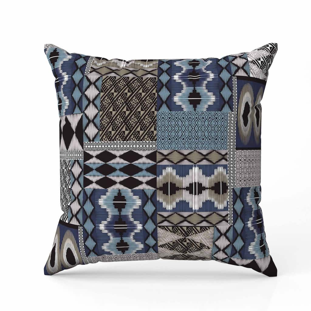 Patched Perfection Indoor/Outdoor Reversible Throw Pillow Blue and Brown