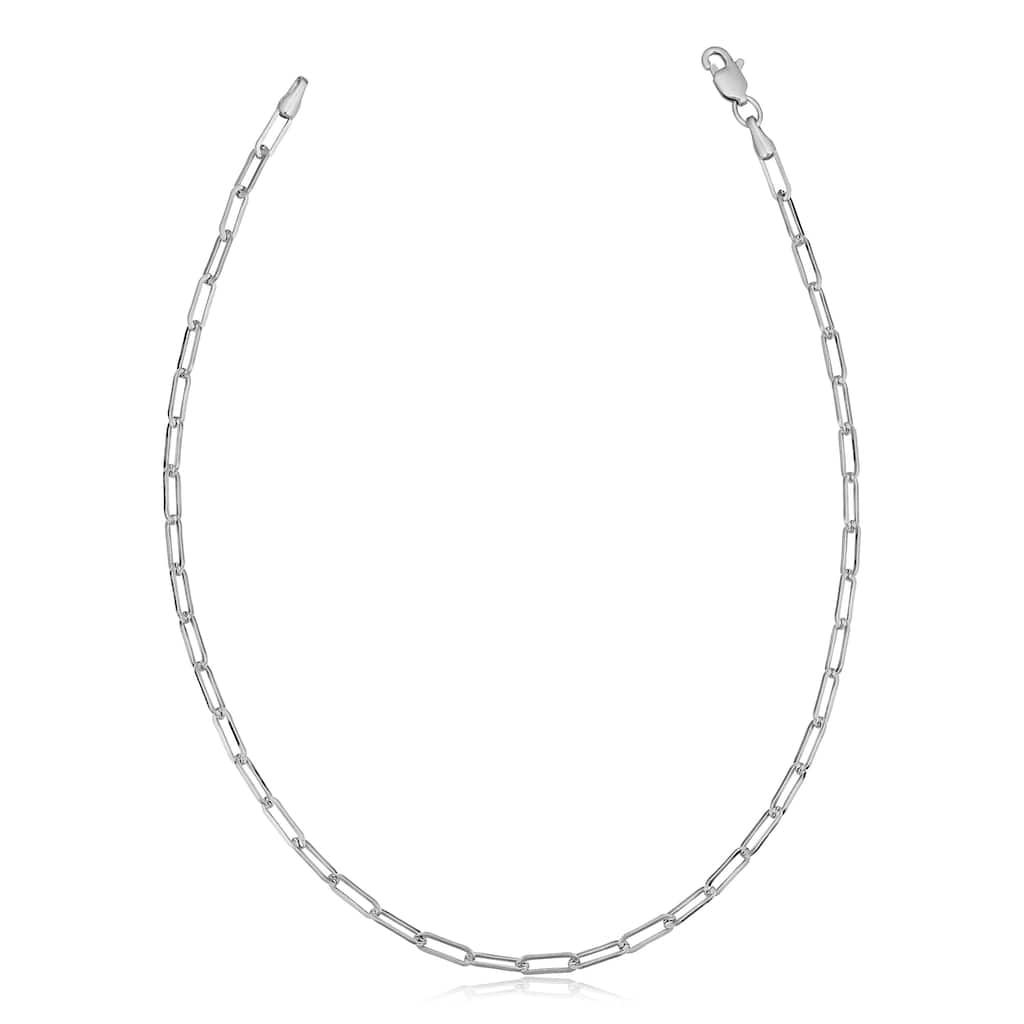 14k White Gold Polished Paperclip Chain Bracelet (2.5 millimeter, 7 inches)