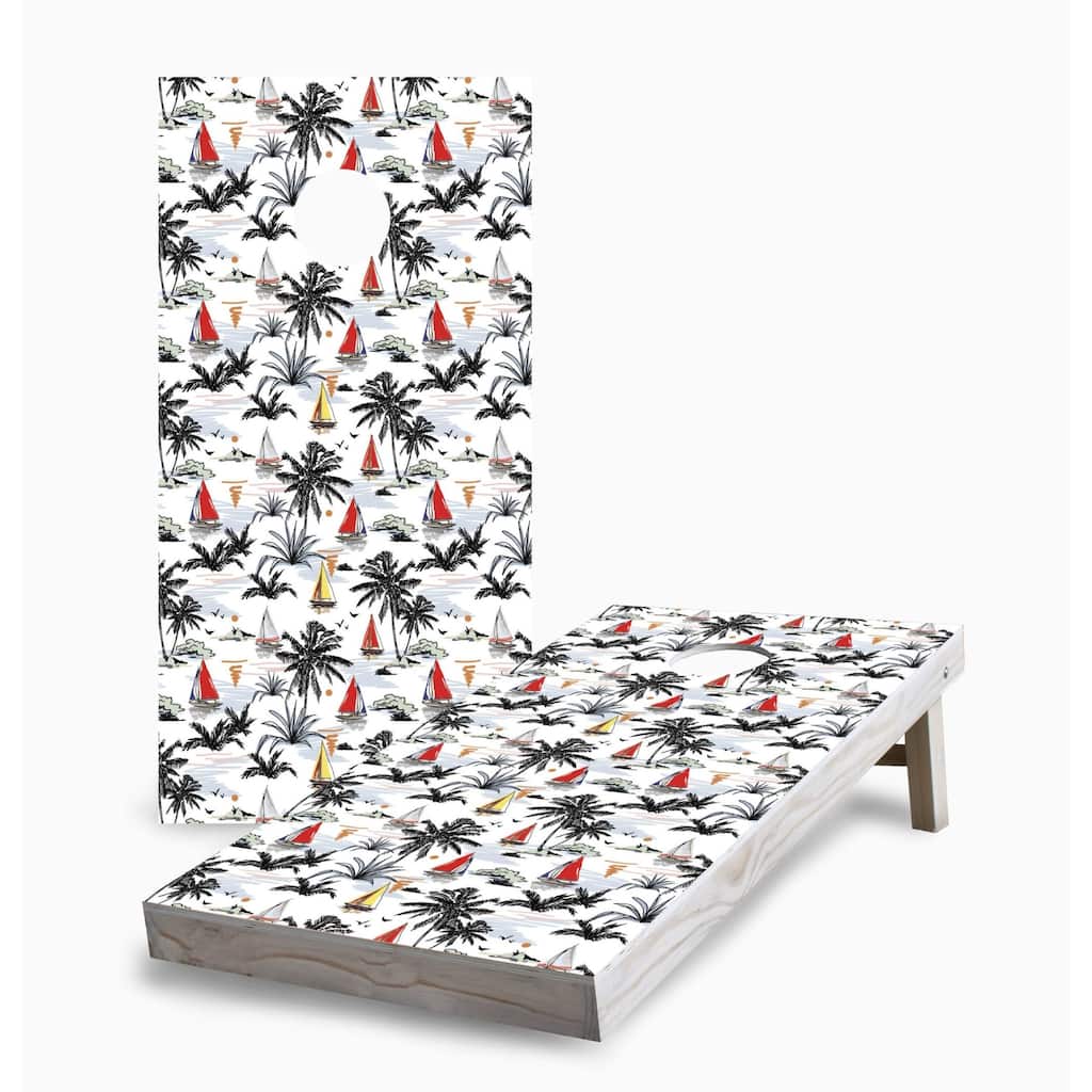 Sailboat and Palm Tree Pattern Cornhole Boards