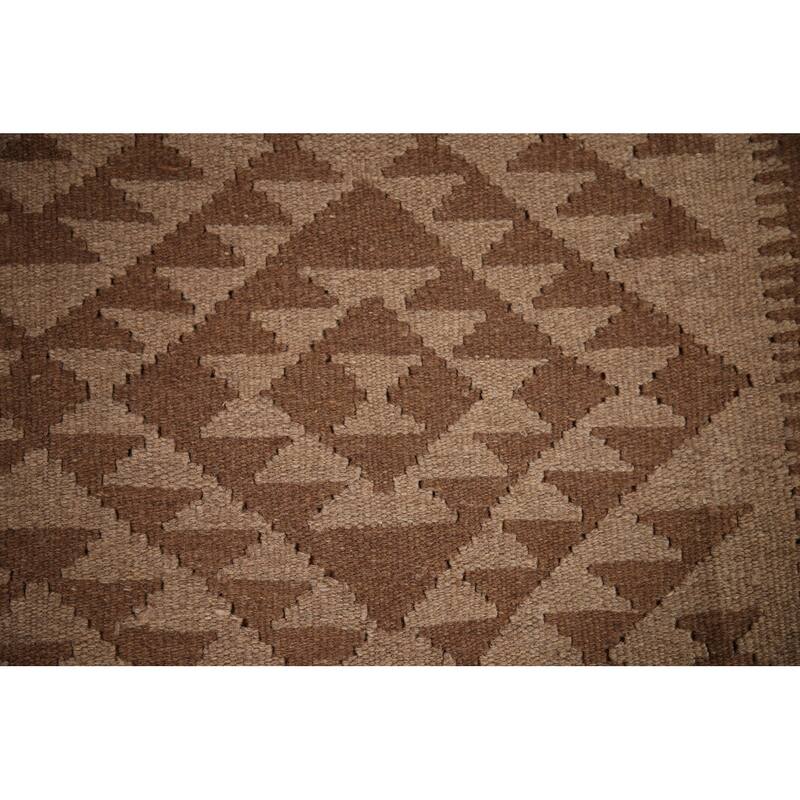 Brown Reversible Kilim Oriental Area Rug Flat-weave Wool Carpet - 6'9" x 9'10"