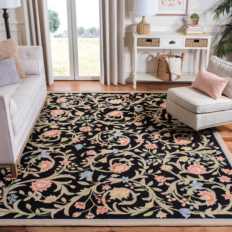 SAFAVIEH Handmade Chelsea Hali French Country Floral Scroll Wool Rug - 5'3" x 8'3" - Black