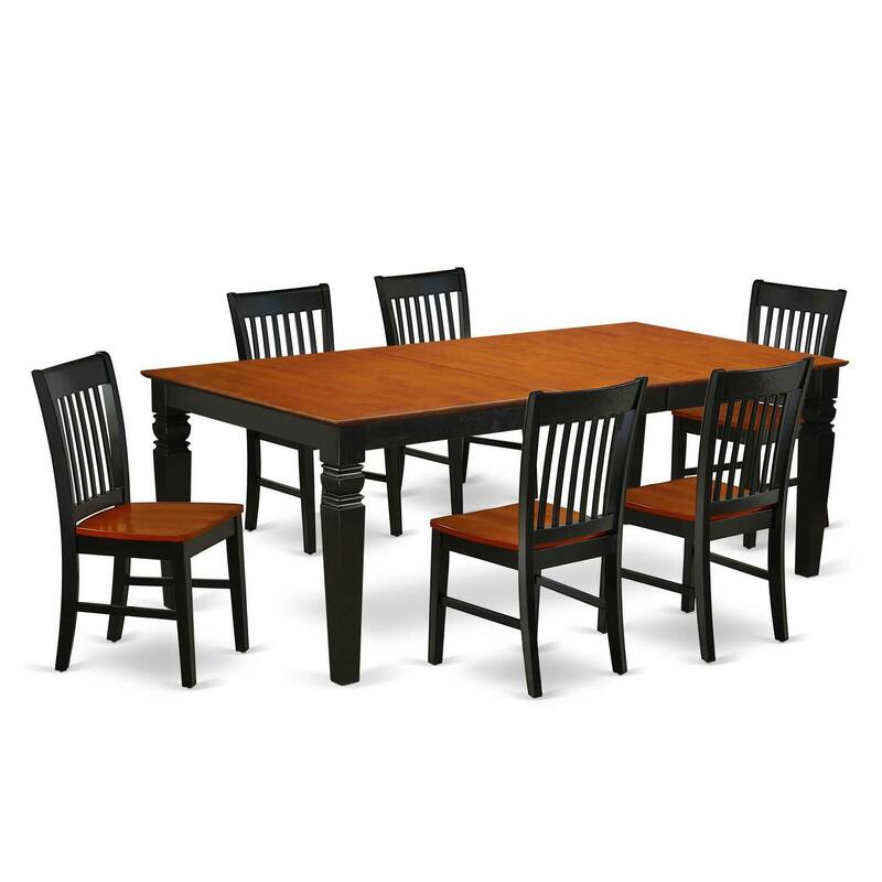 Rectangular Dining Table Set 7pc - 66/84 Inch Table with Butterfly Leaf & 6 Wood Chairs - Family Kitchen Set