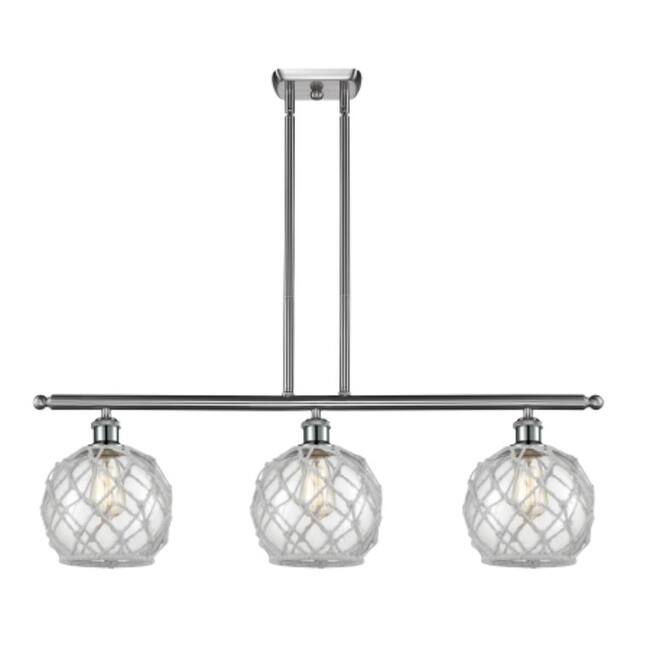 Innovations Lighting Farmhouse Rope 3 Light 36" Wide Linear Chandelier - Brushed Satin Nickel / Clear Glass with White Rope