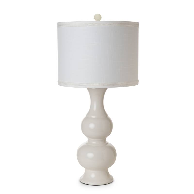 Lux Lighting Ceramic Elegant Coastal Cream/White Table Lamps with Linen Shade (Set of 2) 3-Way Switch