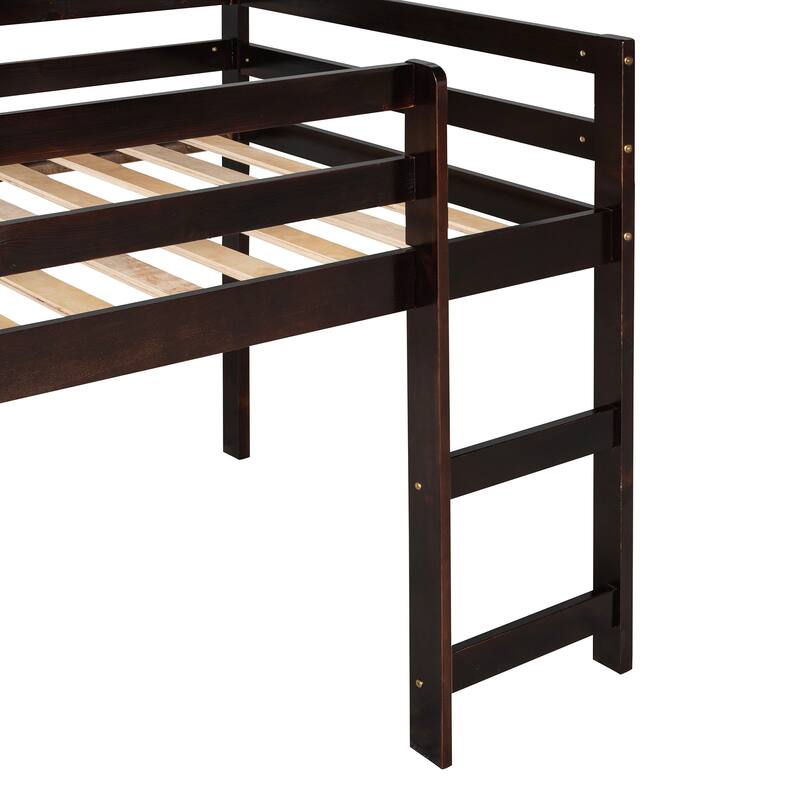 Twin Size Loft Bed with Slide & Ladder, Multifunctional Design in Espresso Finish