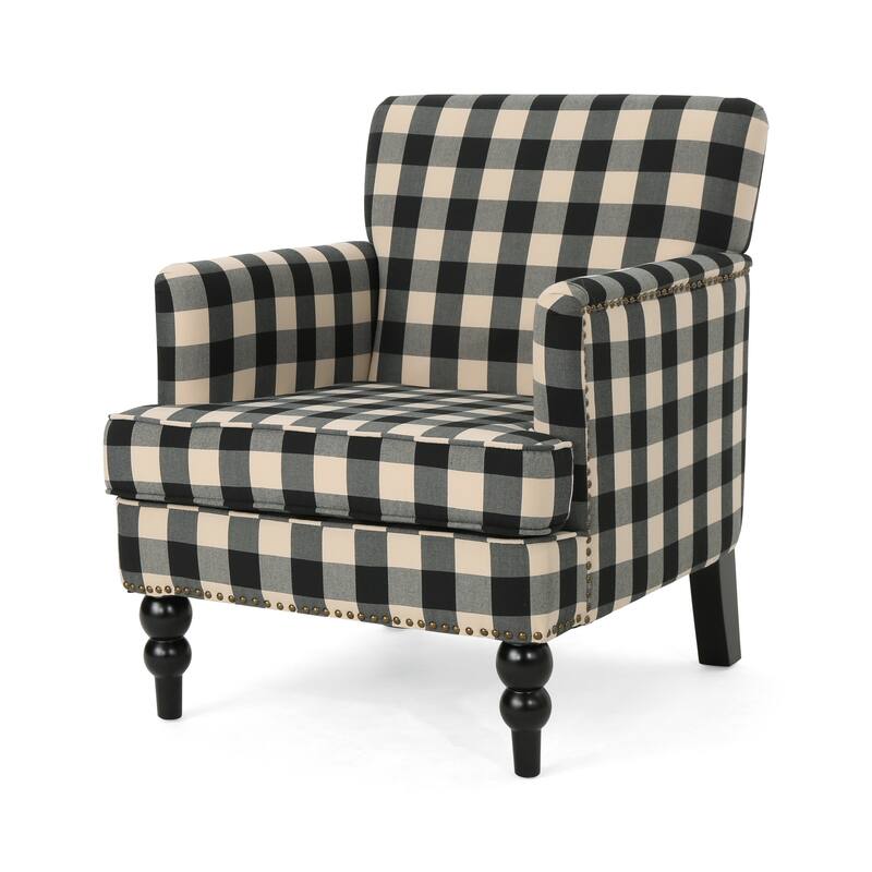 Modern 28.75" Upholstered Club Chair with Wood Legs and Nailheads for Living Room