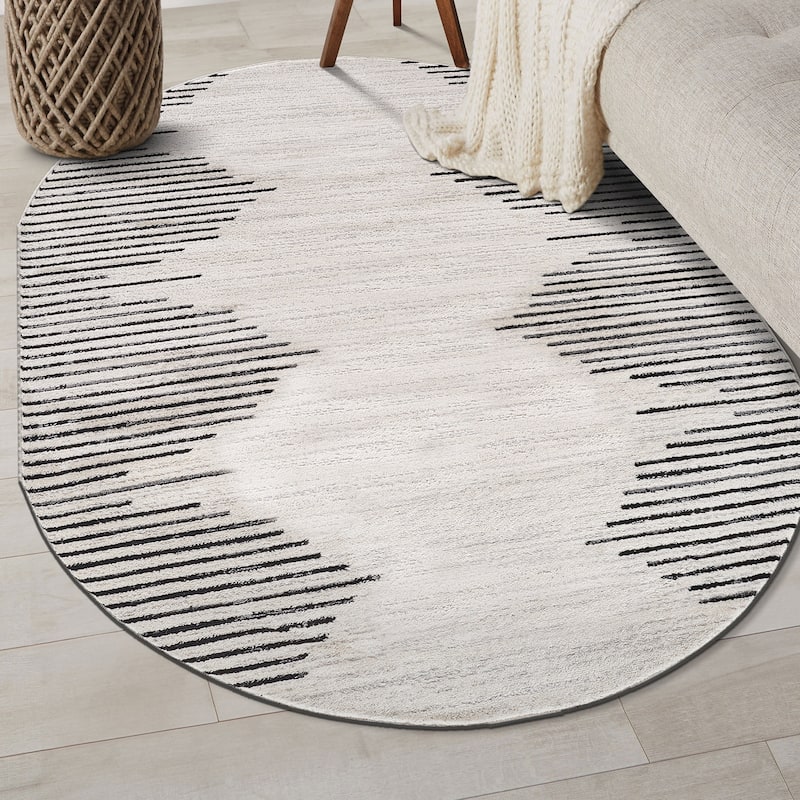 Bohemian Stripe Area Rug - 5'x7' Oval - Cream/Onyx