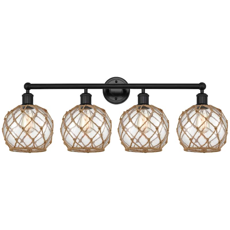 Innovations Lighting 616-4W-13-35 Farmhouse Rope Vanity Farmhouse Rope - Matte Black / Clear Glass with Brown Rope