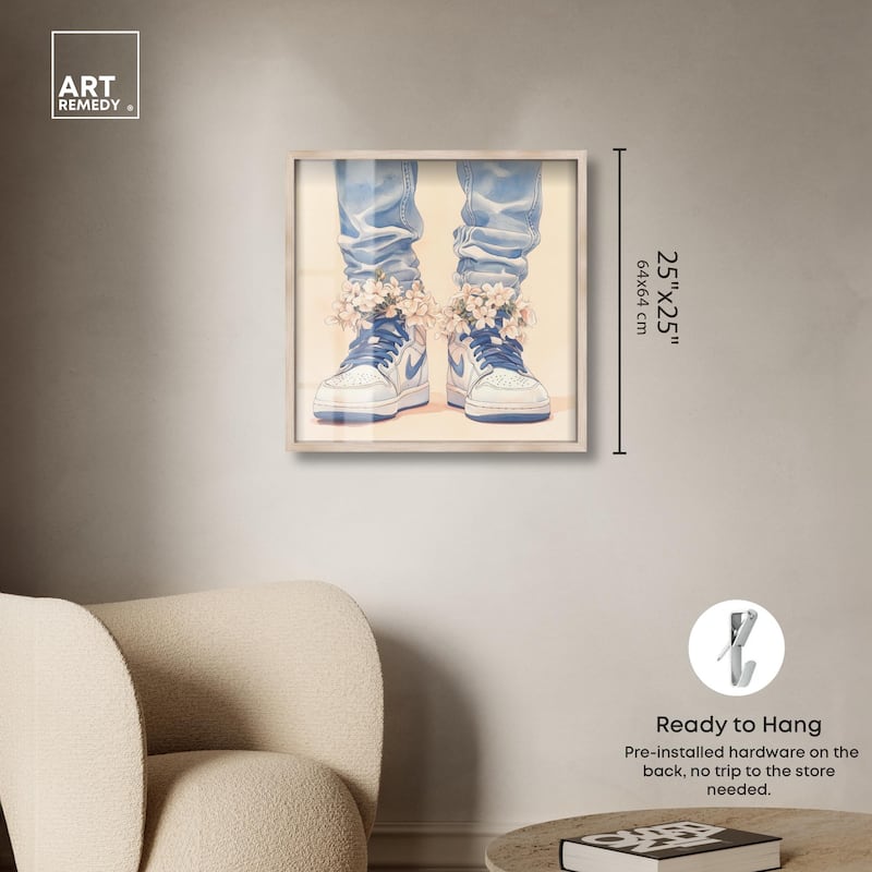 Gentle Blue Sneakers and Flowers Shadowbox by Art Remedy