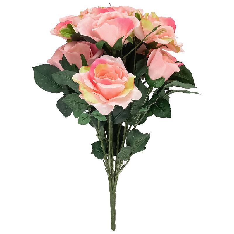 Rose Artificial Floral Bush Spray- 18" - Pink