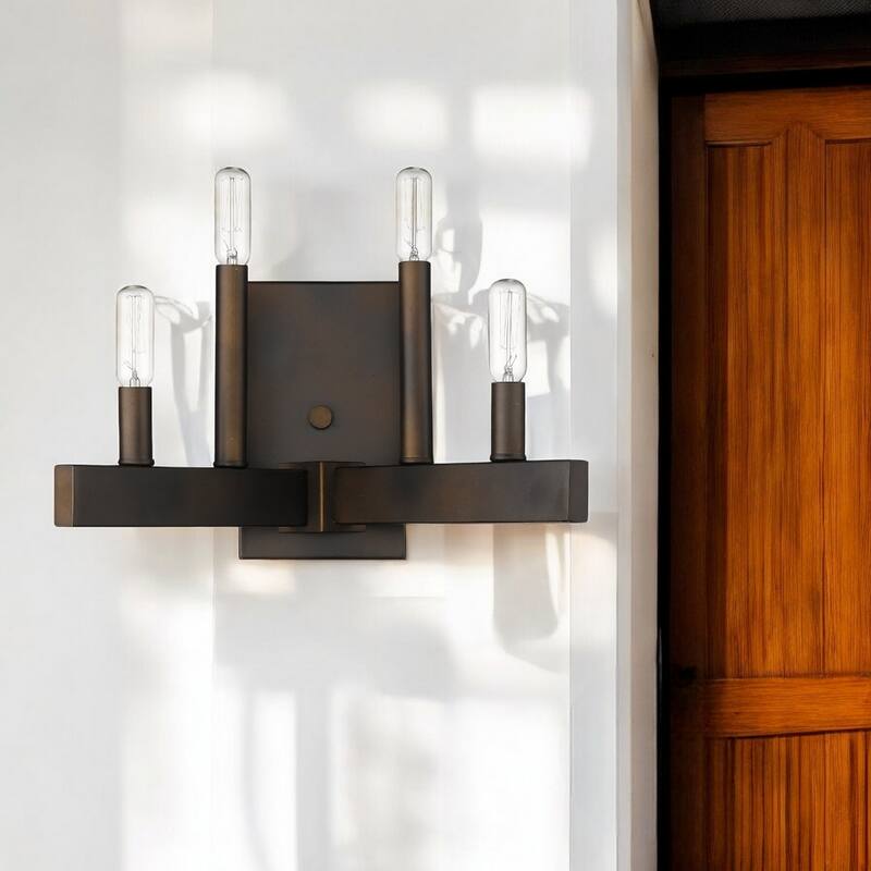 Bronze Metal Wall Sconce Flush Mount, 4 Light Dimmable - 7.38” x 13.25” x 8” (D x W x H)