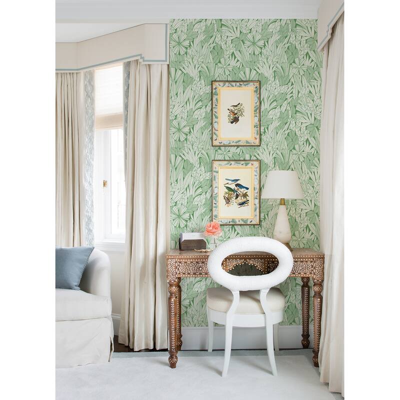 A-Street Prints Bannon Green Leaves Wallpaper