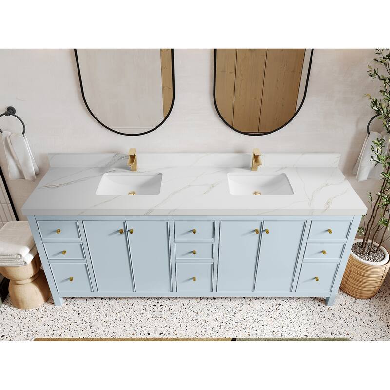 Willow Collections 84 in. W x 22 in. D Chicago Double Bowl Sink Bathroom Vanity with Countertop