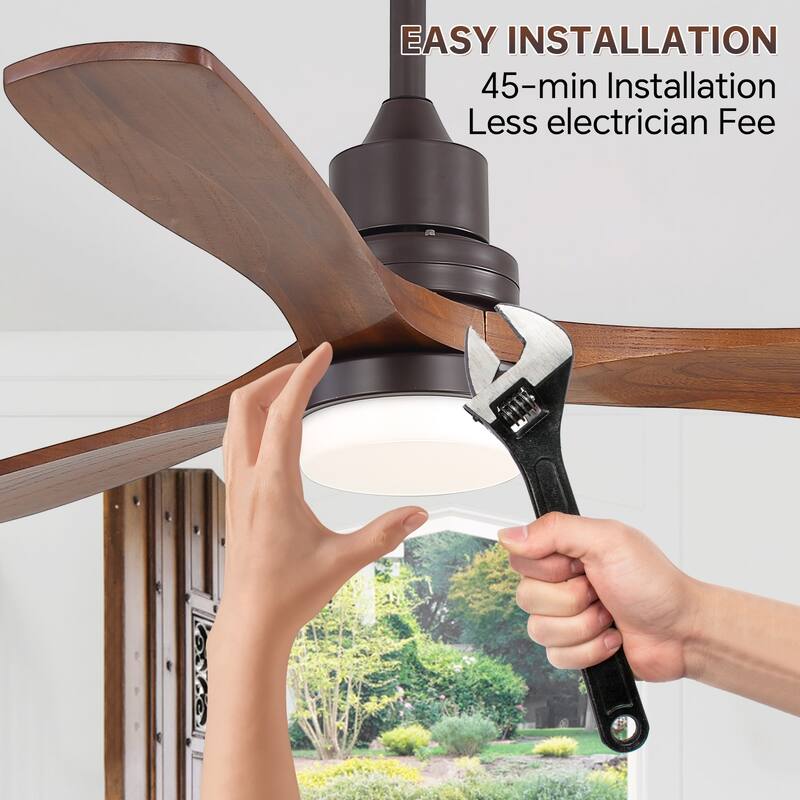 Sofucor 42“/52"/60"/48" Noiseless Walnut Wood Ceiling Fan with Remote Control, Integrated Light Optional