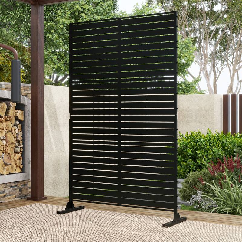 Outdoor 75'' x 47'' Metal Privacy Screen Fence Panel Line Pattern