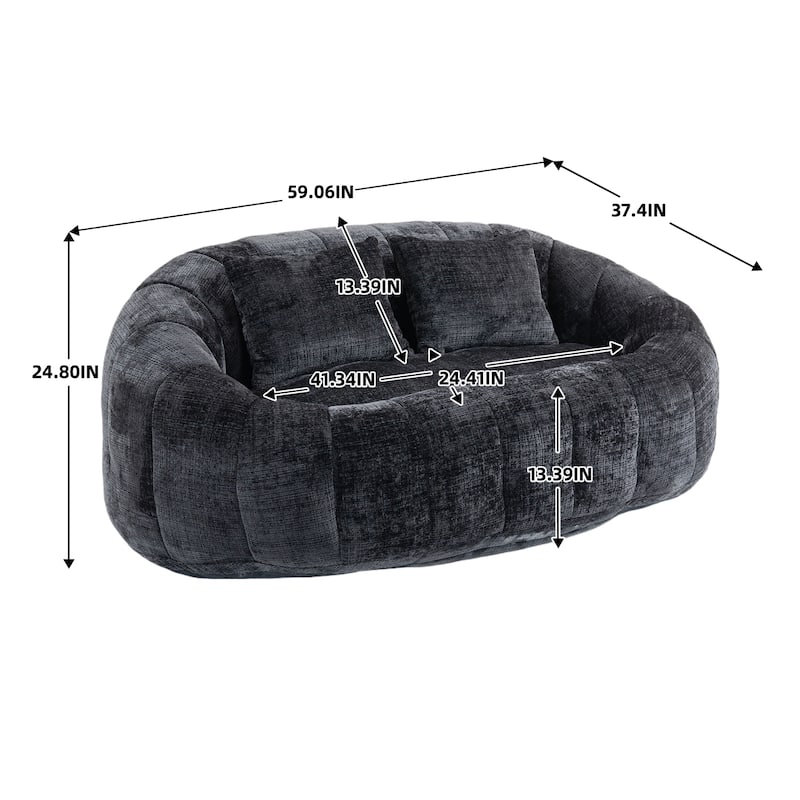 Modern Chenille 2-Seater Bean Bag Chair with 2 Pillows