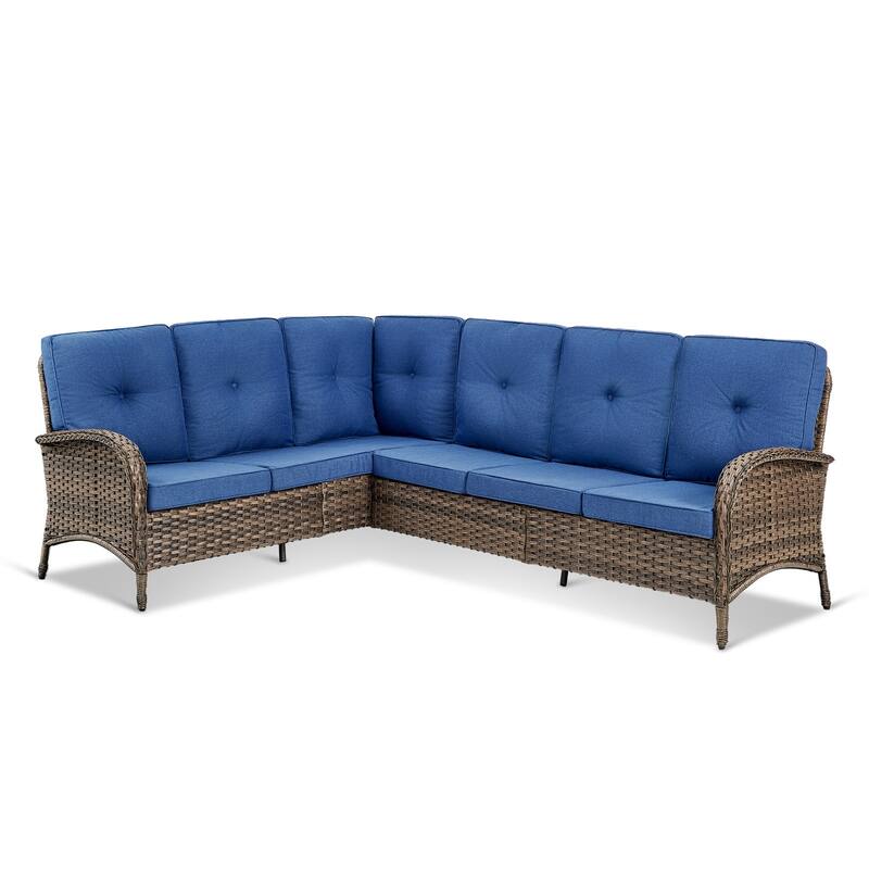 Outdoor Sectional Sofa Couch with Comfy Cushions Brown-Blue - Brown