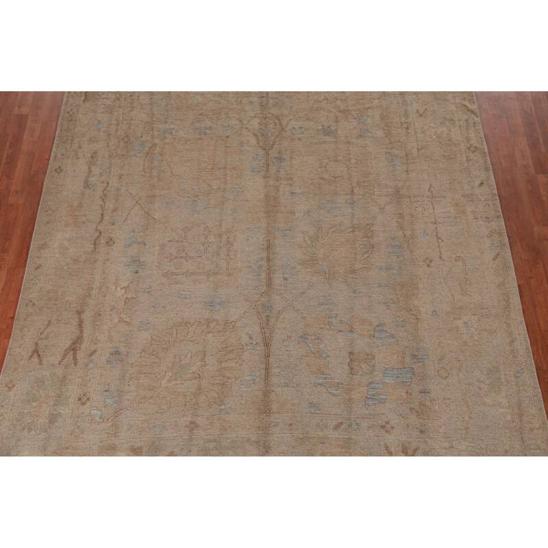 Hand Knotted Oriental 100% Wool Carpet Transitional Floral Beige & Ivories Oushak Area Rug - 9' 11'' X 8' 0''